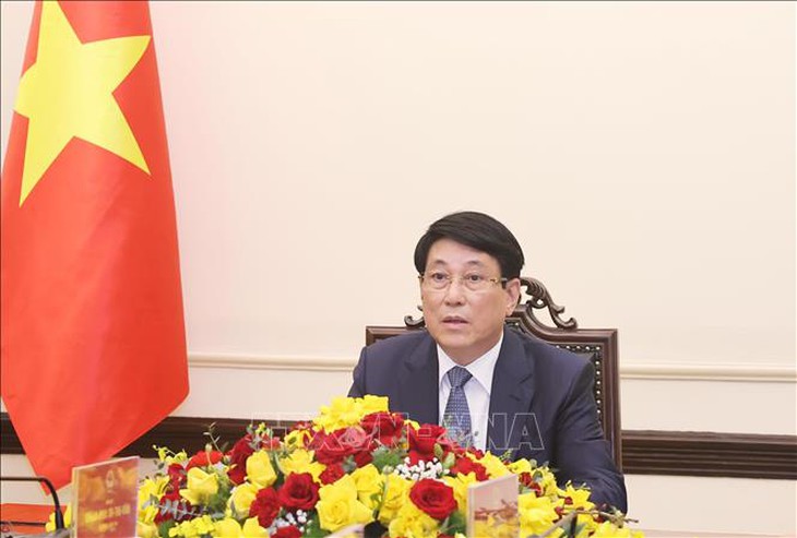 Chủ tịch nước Lương Cường hội đàm trực tuyến với Tổng Bí thư, Chủ tịch nước Lào- Ảnh 1. Chủ tịch nước Lương Cường hội đàm trực tuyến với Tổng Bí thư, Chủ tịch nước Lào- Ảnh 1.