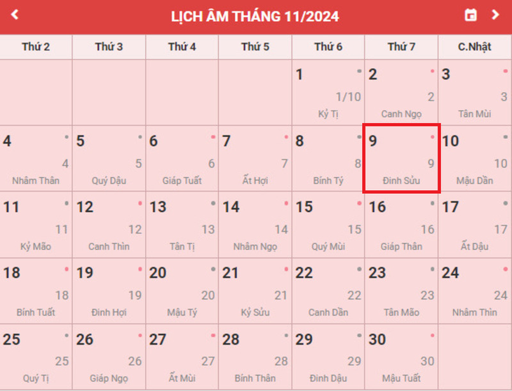 Lịch âm 9/11 - Âm lịch hôm nay 9/11 - Lịch vạn niên ngày 9/11/2024- Ảnh 1. Lịch âm 9/11 - Âm lịch hôm nay 9/11 - Lịch vạn niên ngày 9/11/2024- Ảnh 1.