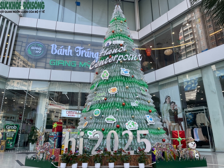 Cận cảnh cây thông Noel khổng lồ làm từ chai nhựa- Ảnh 1.