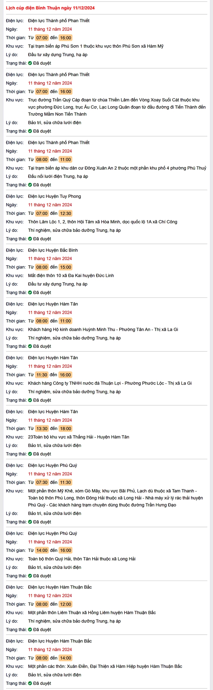 Lịch cúp điện hôm nay Thứ 4 ngày 11/12/2024 tại Bình Thuận- Ảnh 1.