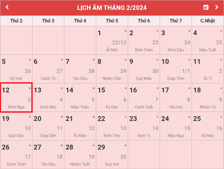 Lịch âm 12/2 - Âm lịch hôm nay 12/2 - Lịch vạn niên ngày 12/2/2024- Ảnh 1.