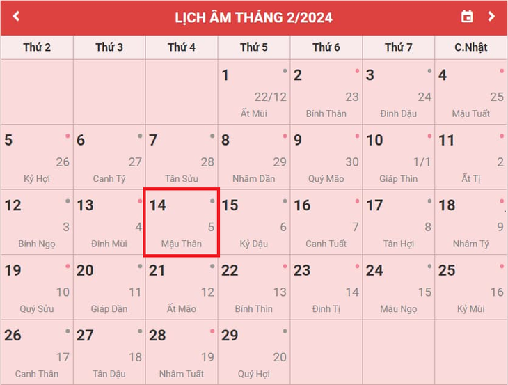 Lịch âm 14/2 - Âm lịch hôm nay 14/2 - Lịch vạn niên ngày 14/2/2024- Ảnh 1.