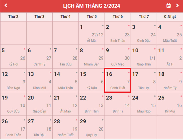 Lịch âm 16/2 - Âm lịch hôm nay 16/2 - Lịch vạn niên ngày 16/2/2024- Ảnh 1.