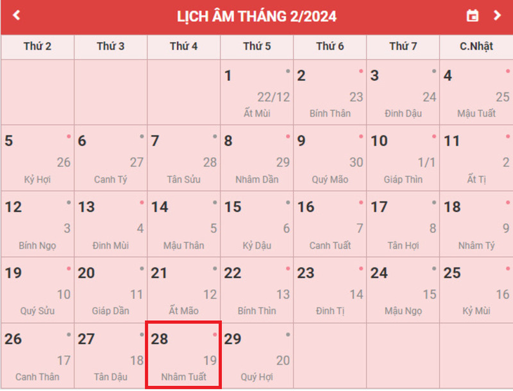 Lịch âm 28/2 - Âm lịch hôm nay 28/2 - Lịch vạn niên ngày 28/2/2024- Ảnh 1.