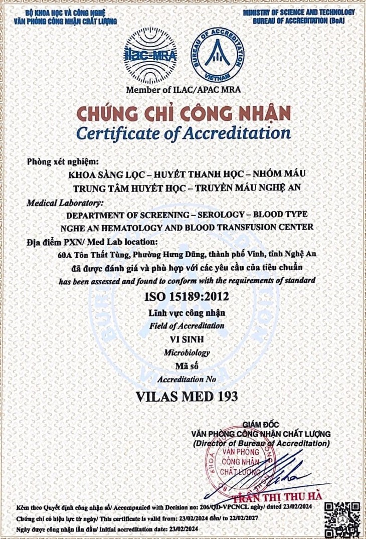 Trung tâm Huyết học - Truyền máu Nghệ An được công nhận đạt tiêu chuẩn ISO 15189:2012- Ảnh 5.