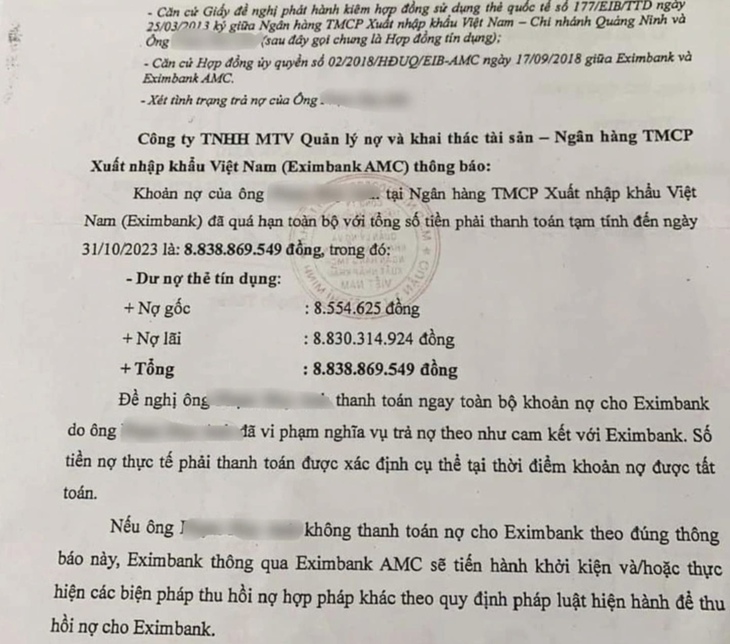 Tình huống pháp lý vụ nợ thẻ tín dụng 8,5 triệu bị yêu cầu trả 8,8 tỷ sau 11 năm- Ảnh 1.