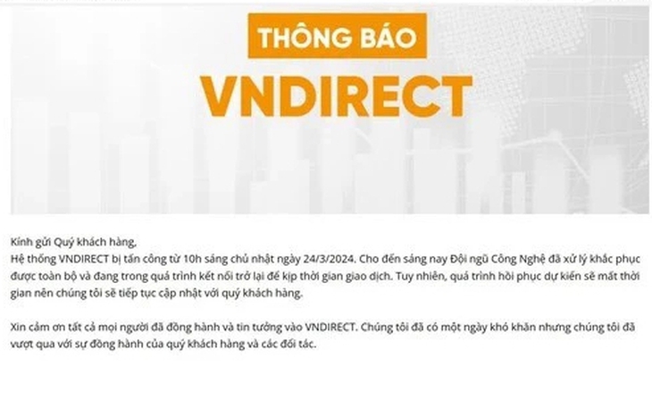 Hệ thống chứng khoán VNDIRECT bất ngờ bị sập