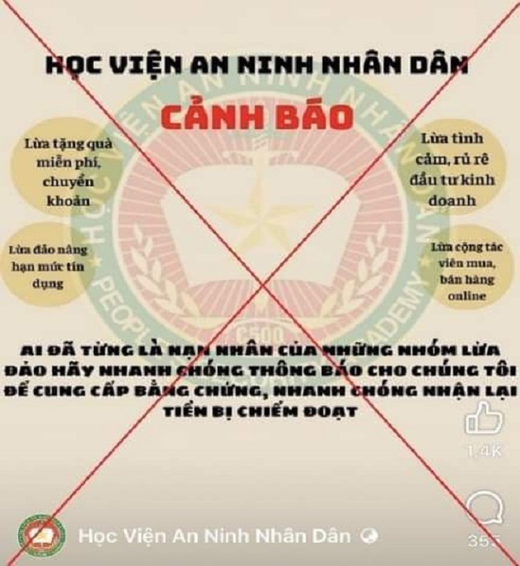 Giả mạo Facebook của Học viện An ninh nhân dân để lừa đảo- Ảnh 1. Giả mạo Facebook của Học viện An ninh nhân dân để lừa đảo- Ảnh 1.