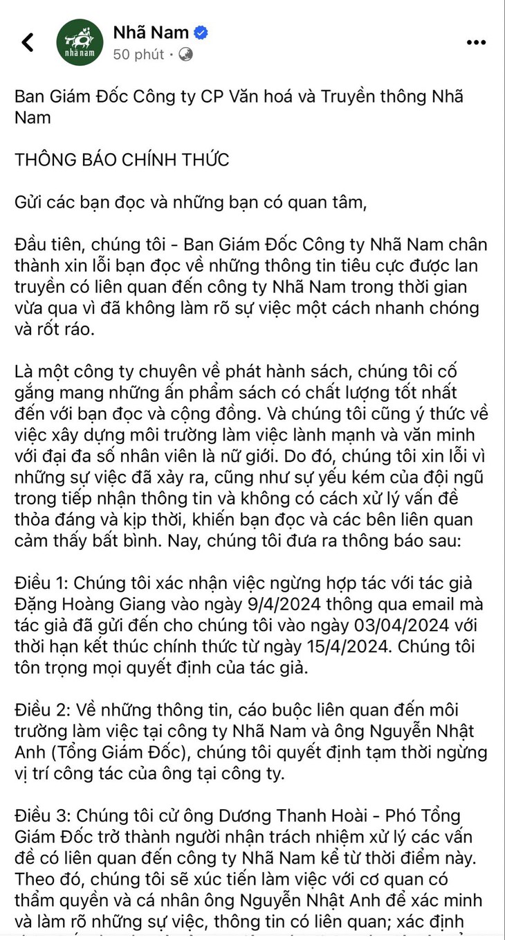 Thông tin mới nhất vụ Tổng Giám đốc nhà sách Nhã Nam bị tố 'quấy rối nhân viên nữ'- Ảnh 1.
