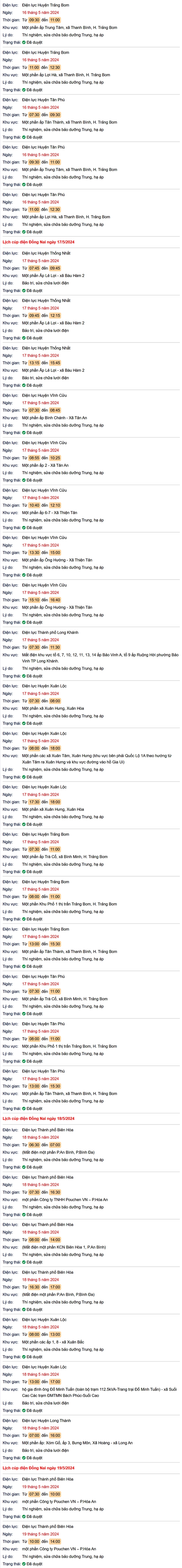 Lịch cúp điện Đồng Nai tuần tới từ ngày 13-19/5: Nắng nóng quay trở lại, nhiều khu dân cư bị cúp điện- Ảnh 2.
