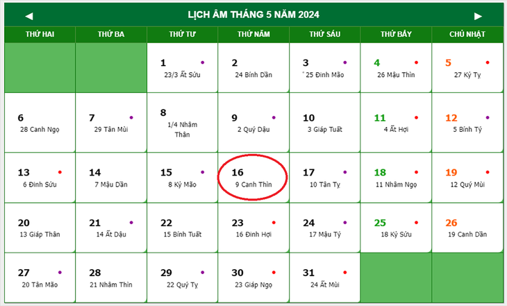 Lịch âm 16/5 - Âm lịch hôm nay 16/5 - Lịch vạn niên ngày 16/5/2024- Ảnh 1.