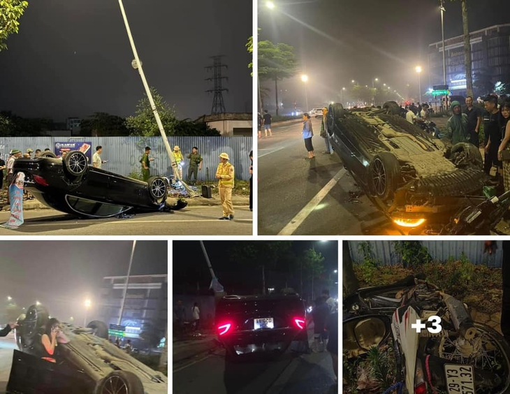 Xe sang lật ngửa sau va chạm với xe máy- Ảnh 2. Xe sang lật ngửa sau va chạm với xe máy- Ảnh 2.