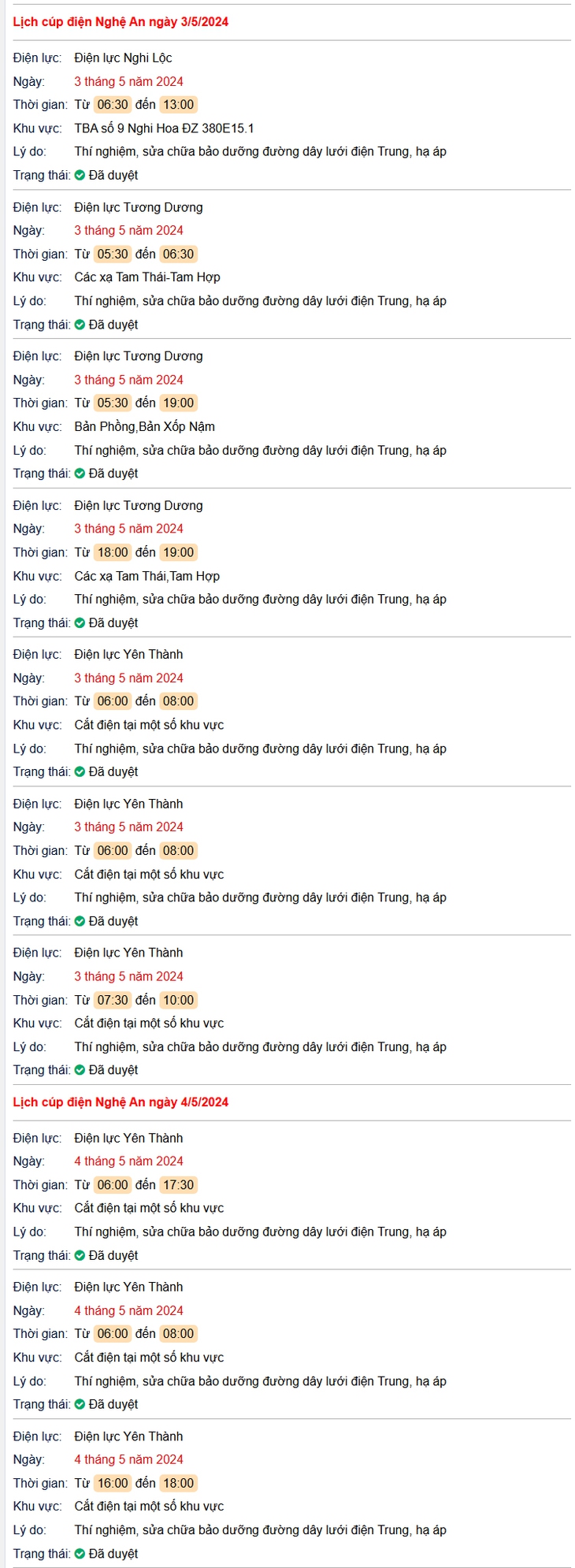 Lịch cắt điện ở Nghệ An từ ngày 3-4/5: Có nơi mất cả ngày- Ảnh 1. Lịch cắt điện ở Nghệ An từ ngày 3-4/5: Có nơi mất cả ngày- Ảnh 1.