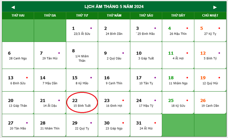 Lịch âm 22/5 - Âm lịch hôm nay 22/5 - Lịch vạn niên ngày 22/5/2024- Ảnh 1.