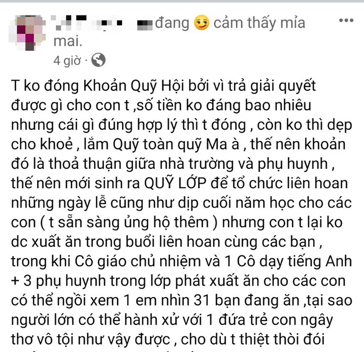 Thông tin mới nhất về việc học sinh lớp 1 'phải ngồi nhìn các bạn ăn' do mẹ không đóng qũy- Ảnh 1.