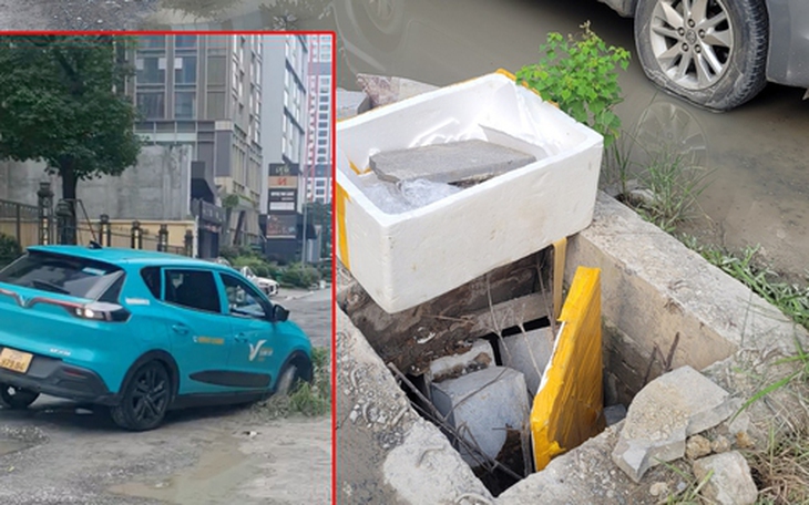 Hà Nội: Thêm xe ô tô bị "sập bẫy" khi di chuyển qua Dự án D20 Cầu Giấy
