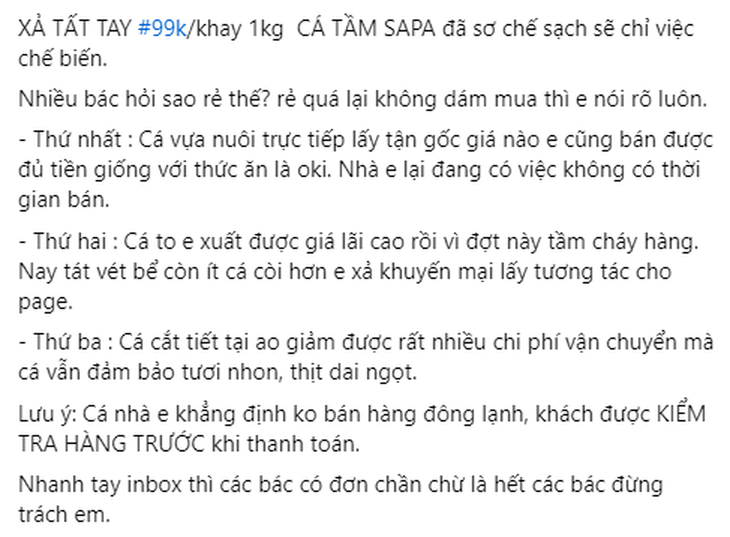 Cẩn trọng với cá tầm được bán với giá 99.000 đồng/kg trên mạng xã hội- Ảnh 2.