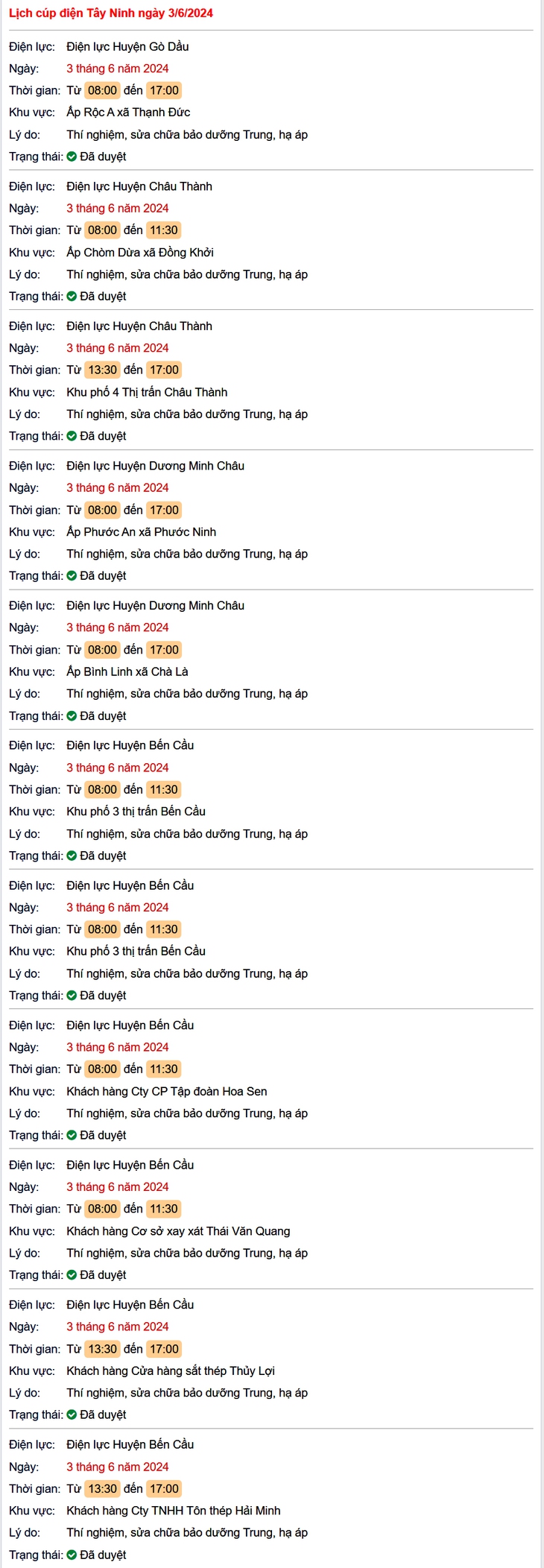 Lịch cúp điện Tây Ninh hôm nay mới nhất ngày 3/6- Ảnh 1.