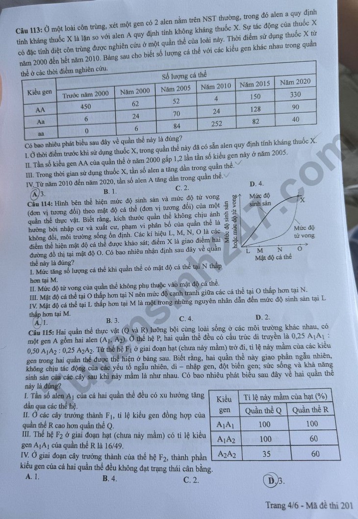Đáp án đề thi môn Sinh học tốt nghiệp THPT 2024 tất cả mã đề- Ảnh 20.