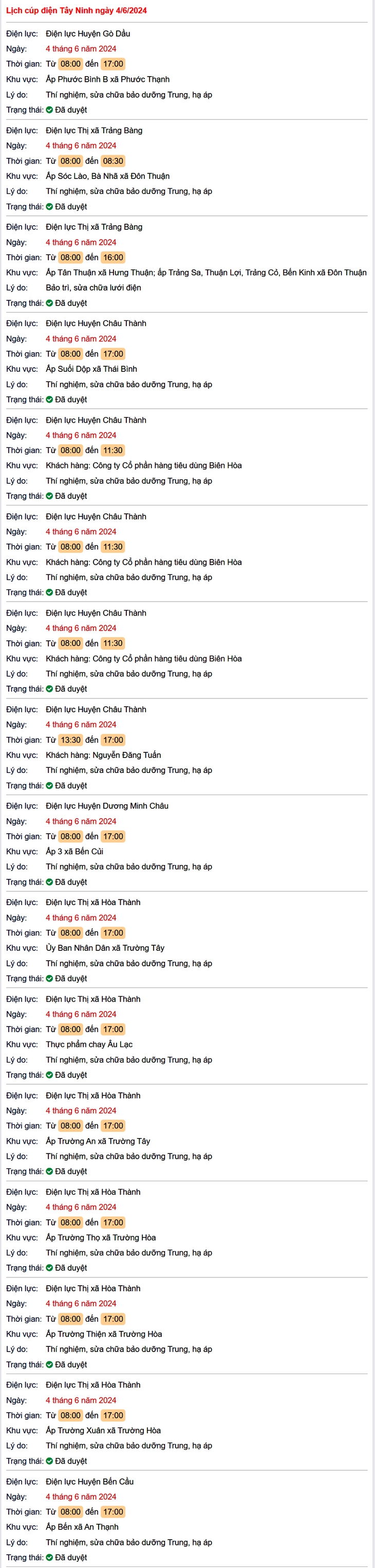 Lịch cúp điện Tây Ninh hôm nay mới nhất ngày 4/6- Ảnh 1.