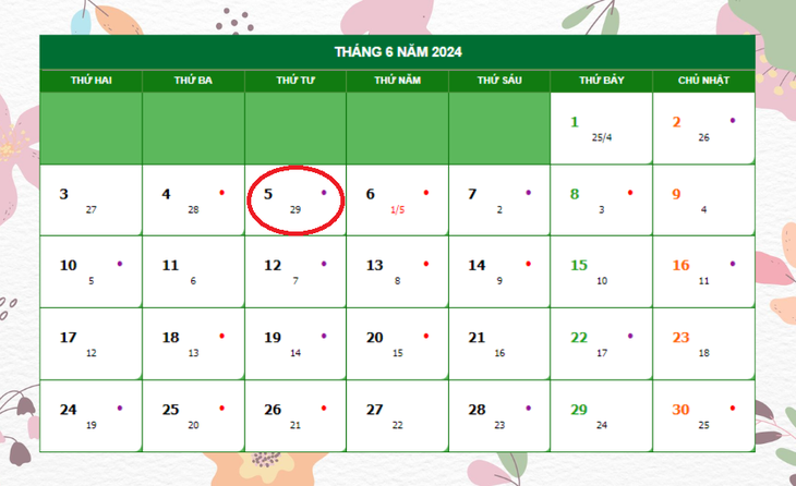 Lịch âm 5/6 - Âm lịch hôm nay 5/6 - Lịch vạn niên ngày 5/6/2024- Ảnh 1.
