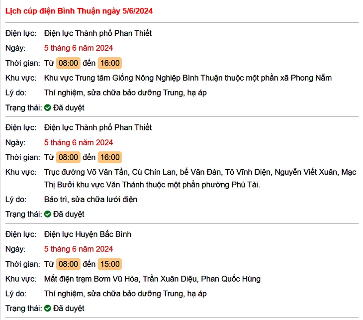 Lịch cúp điện Bình Thuận hôm nay mới nhất ngày 5/6- Ảnh 1.