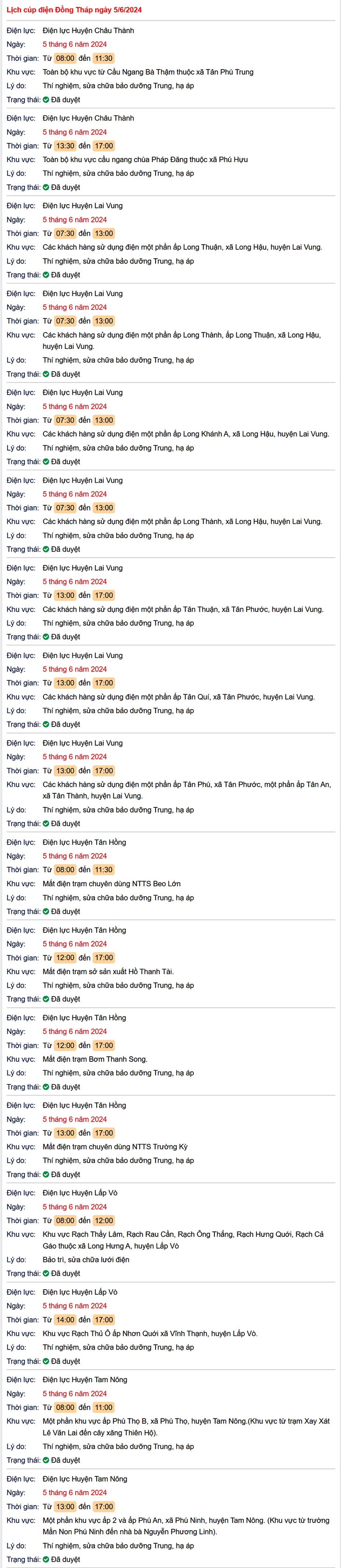 Lịch cúp điện Đồng Tháp hôm nay mới nhất ngày 5/6- Ảnh 1.