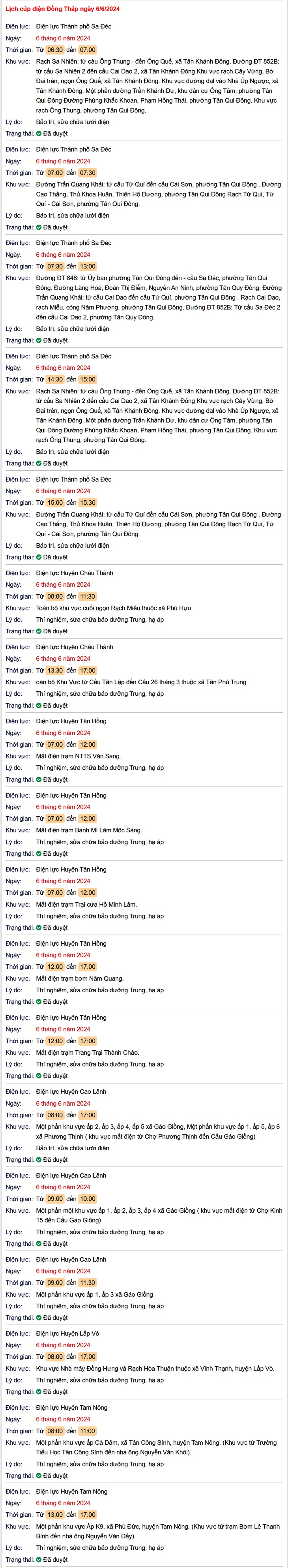Lịch cúp điện Đồng Tháp hôm nay mới nhất ngày 6/6- Ảnh 1.