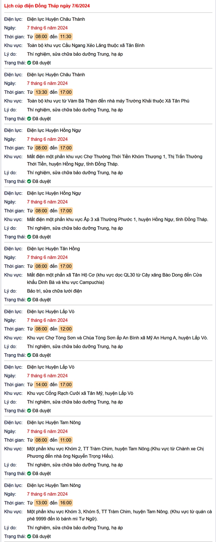 Lịch cúp điện Đồng Tháp hôm nay mới nhất ngày 7/6- Ảnh 1.