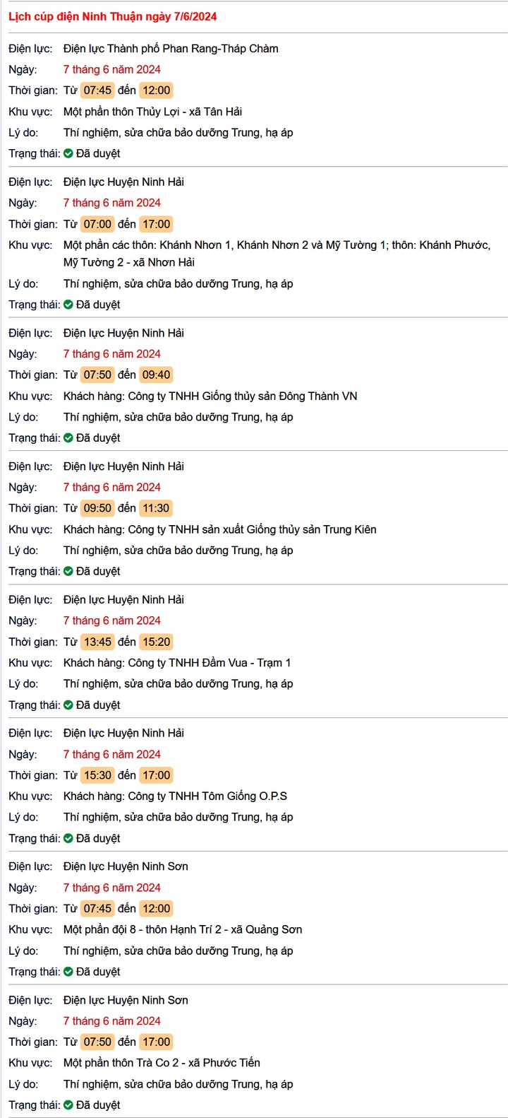 Lịch cúp điện tại Ninh Thuận hôm nay ngày 7/6- Ảnh 1.