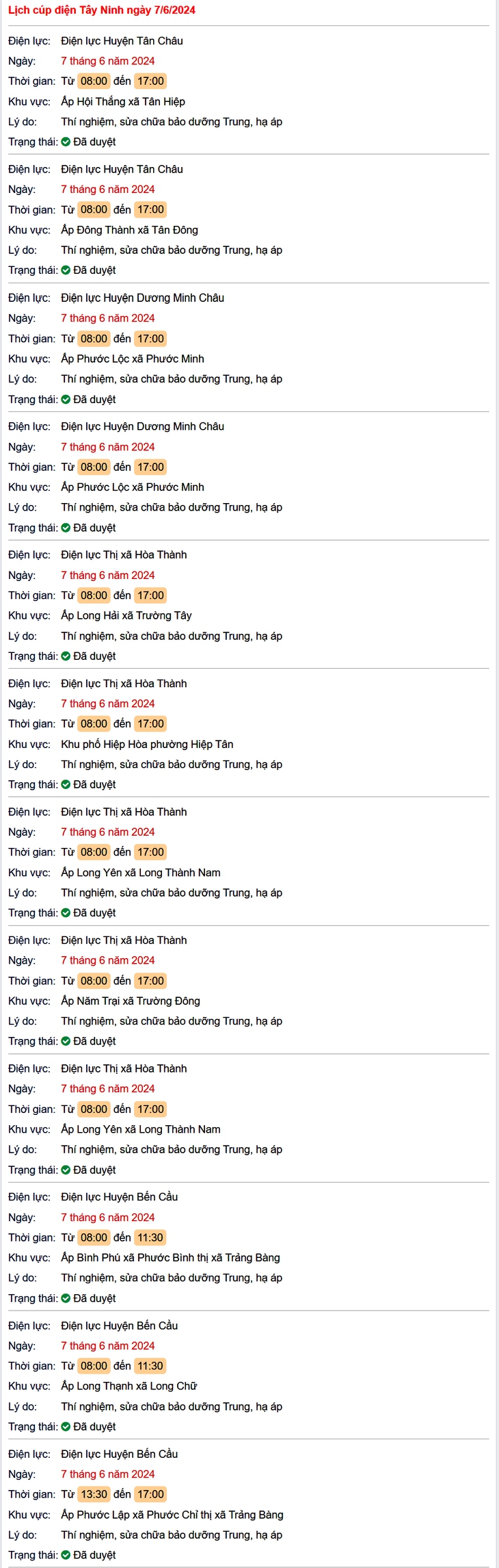 Lịch cúp điện Tây Ninh hôm nay mới nhất ngày 7/6- Ảnh 1.