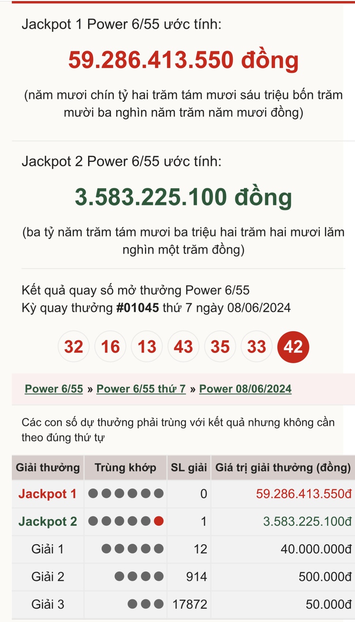 Vietlott 10/6 - Kết quả xổ số Vietlott hôm nay 10/6/2024 - Xổ số Mega 6/45 và Power 6/55 ngày 10/6- Ảnh 1.