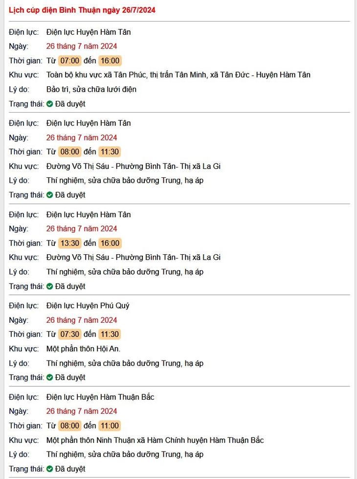 Lịch cúp điện Ninh Thuận hôm nay thứ 6 ngày 26/7- Ảnh 1.