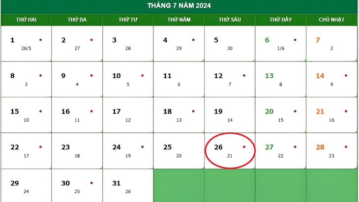 Lịch âm 26/7 - Âm lịch hôm nay 26/7 - Lịch vạn niên ngày 26/7/2024- Ảnh 1.