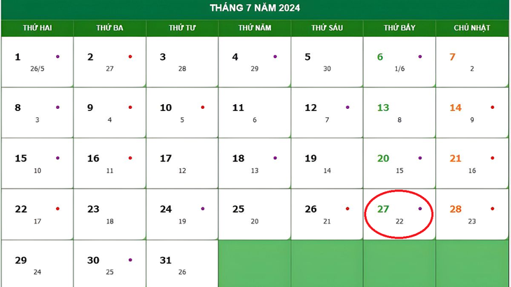 Lịch âm 27/7 - Âm lịch hôm nay 27/7 - Lịch vạn niên ngày 27/7/2024- Ảnh 1.