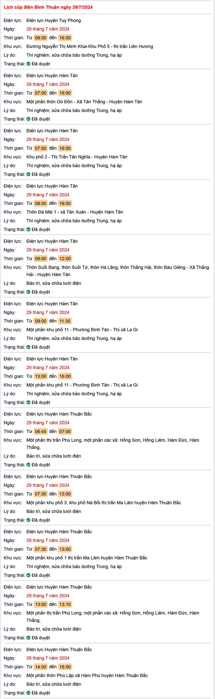 Lịch cúp điện Bình Thuận hôm nay Thứ 2 ngày 29/7- Ảnh 1.