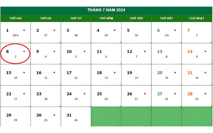 Lịch âm 8/7 - Âm lịch hôm nay 8/7 - Lịch vạn niên ngày 8/7/2024