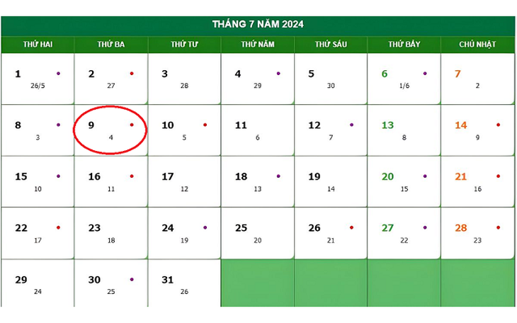 Lịch âm 9/7 - Âm lịch hôm nay 9/7 - Lịch vạn niên ngày 9/7/2024
