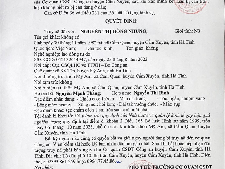 Nữ kế toán bị truy nã vì gây thất thoát hơn 600 triệu đồng- Ảnh 2. Nữ kế toán bị truy nã vì gây thất thoát hơn 600 triệu đồng- Ảnh 2.