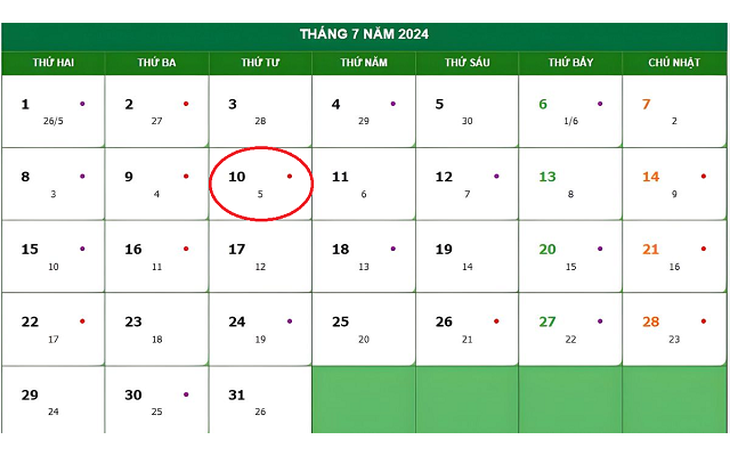 Lịch âm 10/7 - Âm lịch hôm nay 10/7 - Lịch vạn niên ngày 10/7/2024