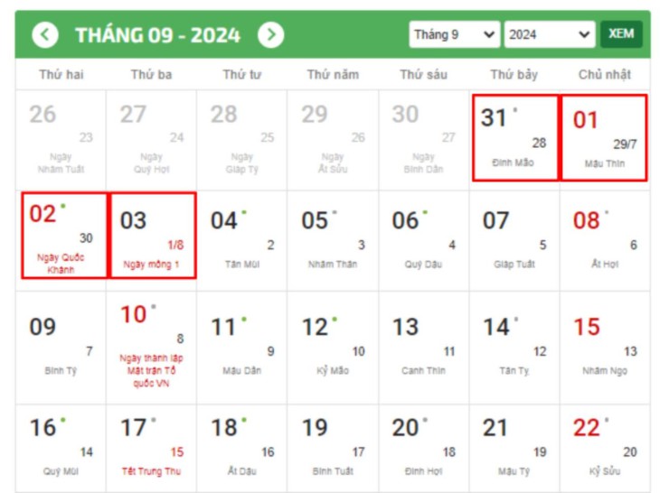 Lịch nghỉ lễ Quốc khánh 2/9/2024: Người lao động được nghỉ 4 ngày- Ảnh 1. Lịch nghỉ lễ Quốc khánh 2/9/2024: Người lao động được nghỉ 4 ngày- Ảnh 1.