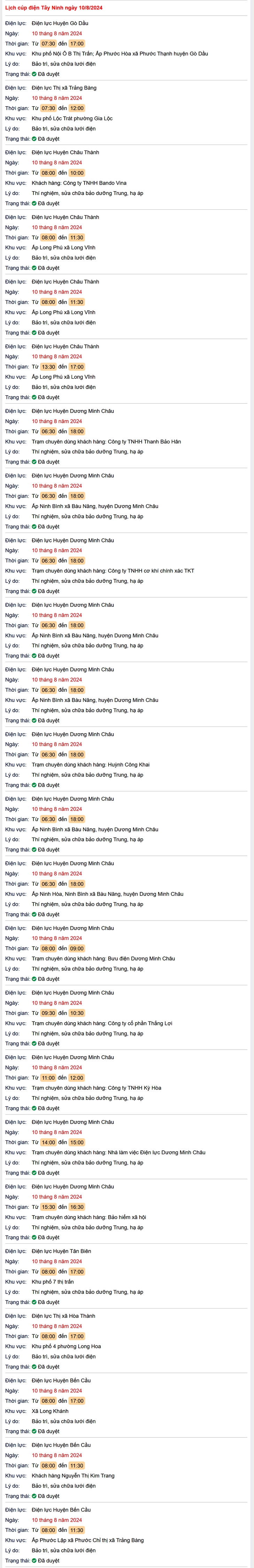 Lịch cúp điện Tây Ninh hôm nay Thứ 7 ngày 10/8- Ảnh 1.