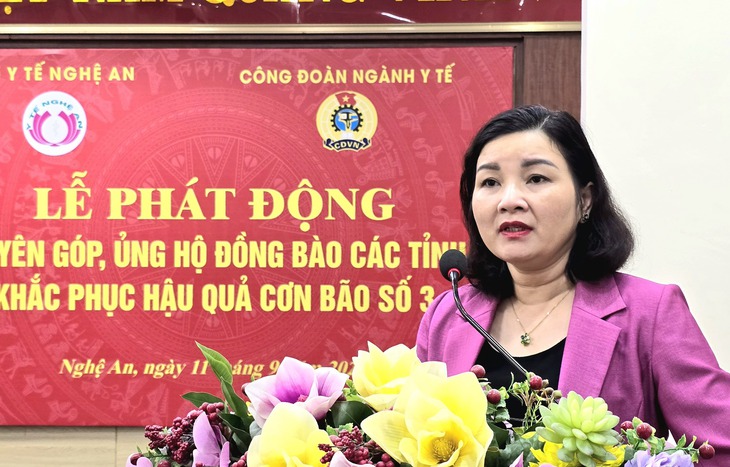 Ngành Y tế Nghệ An quyên góp ủng hộ đồng bào các tỉnh khắc phục hậu quả cơn bão số 3- Ảnh 1. Đồng chí Nguyễn Thị Hồng Hoa - Giám đốc Sở Y tế Nghệ An kêu gọi toàn bộ cán bộ công chức, viên chức, người lao động ngành Y tế Nghệ An chung tay, giúp đỡ đồng bào vùng bị thiên tai, lũ lụt.