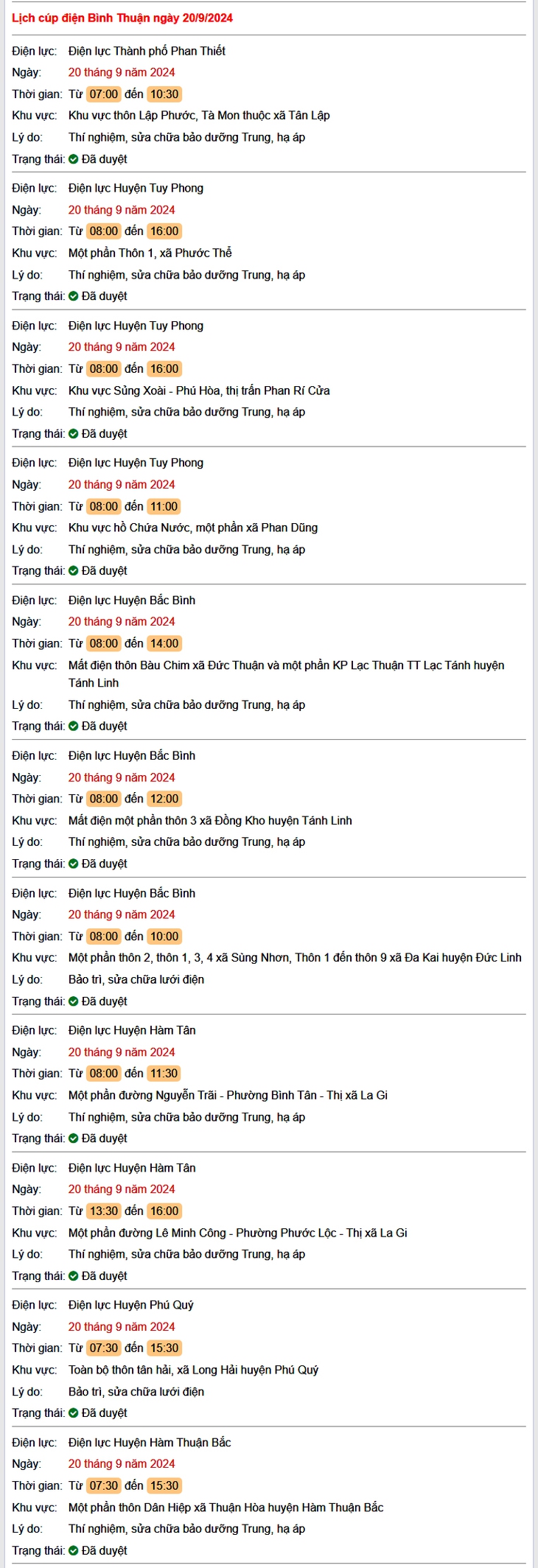 Lịch cúp điện hôm nay Thứ 6 ngày 20/9/2024 tại Bình Thuận- Ảnh 1.