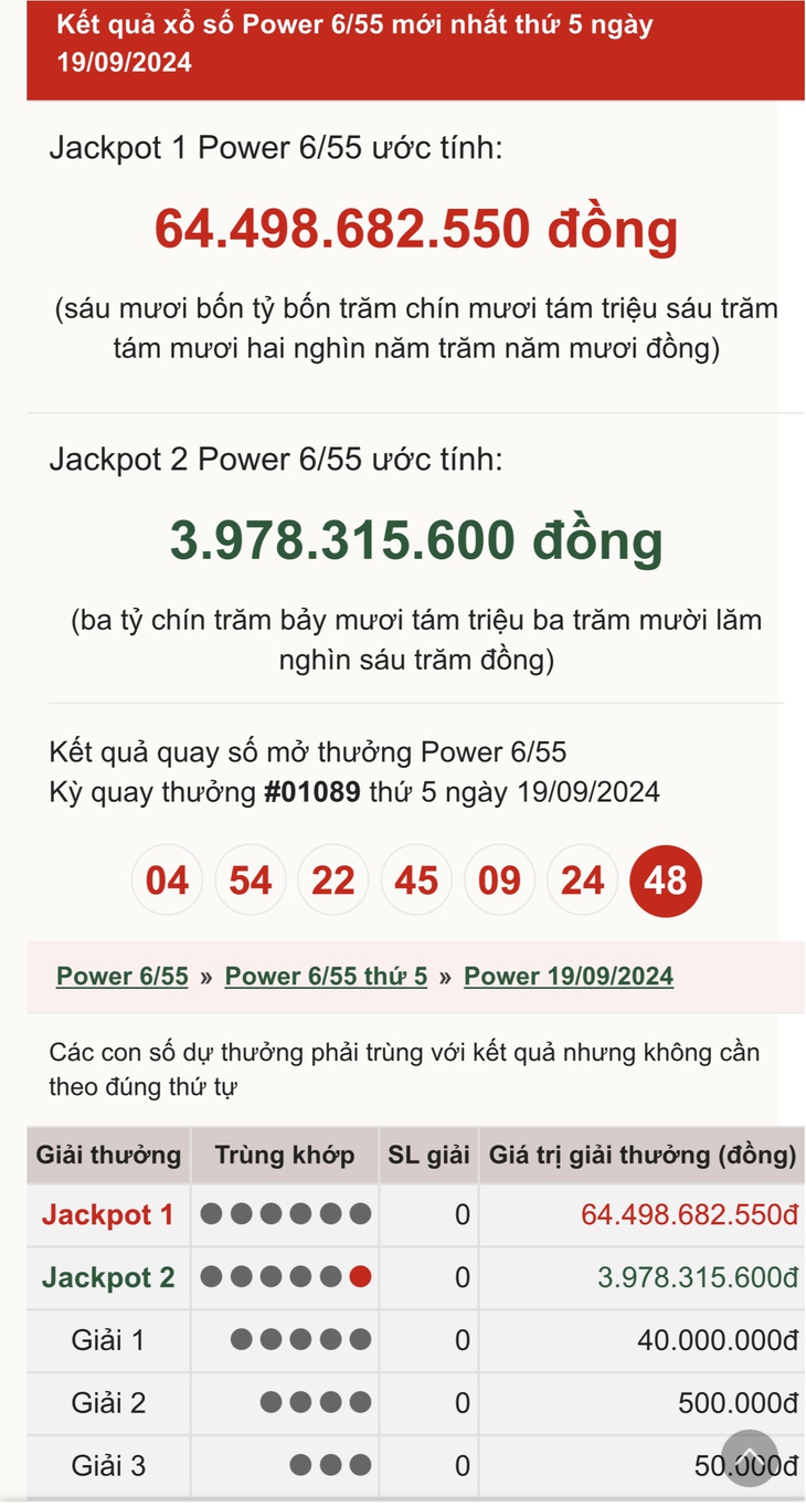 Vietlott 21/9 - Kết quả xổ số Vietlott hôm nay 21/9/2024 - Xổ số Power 6/55 ngày 21/9- Ảnh 2. Vietlott 21/9 - Kết quả xổ số Vietlott hôm nay 21/9/2024 - Xổ số Power 6/55 ngày 21/9- Ảnh 2.