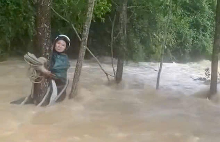 Ném dây thừng cứu sống người phụ nữ bị nước lũ cuốn trôi khi qua cầu tràn- Ảnh 1. Ném dây thừng cứu sống người phụ nữ bị nước lũ cuốn trôi khi qua cầu tràn- Ảnh 1.