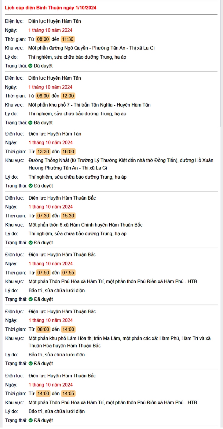 Lịch cúp điện hôm nay Thứ 3 ngày 1/10/2024 tại Bình Thuận- Ảnh 1.