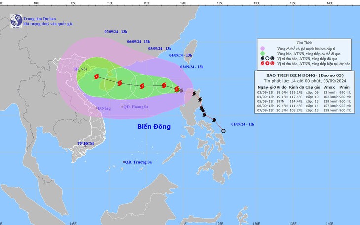Bão số 3 liên tục tăng cấp đang hoành hành trên Biển Đông