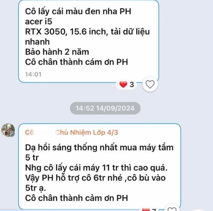 Cô giáo xin phụ huynh hỗ trợ tiền mua máy tính: 'Vi phạm cả đạo lý và pháp lý'- Ảnh 2.