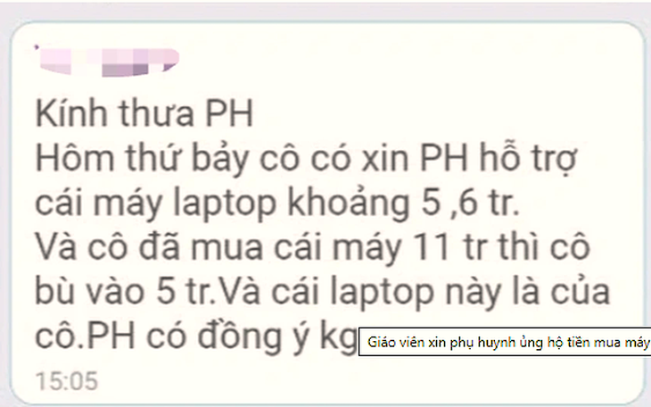 Cô giáo xin phụ huynh hỗ trợ tiền mua máy tính: "Vi phạm cả đạo lý và pháp lý"